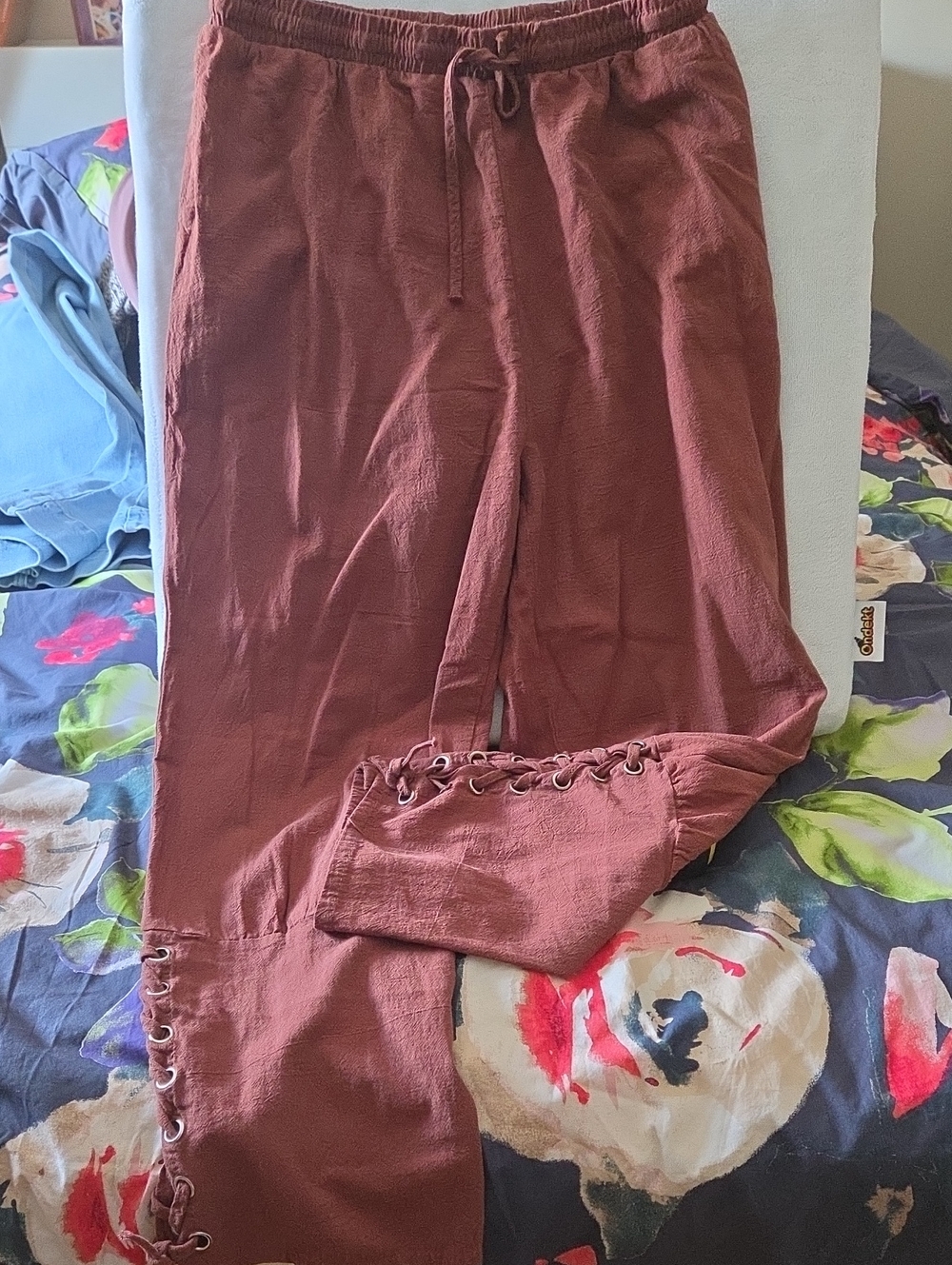 Lace-Up Detailed Drawstring Pants - Rust
